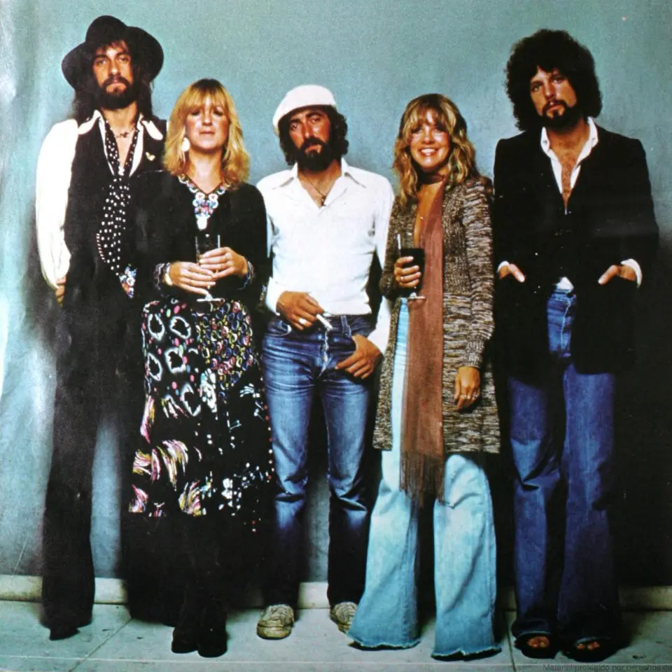Group advertising photograph of Fleetwood Mac for their album Rumours. From left to right: Mick Fleetwood, Christine McVie, John McVie, Stevie Nicks and Lindsey Buckingham