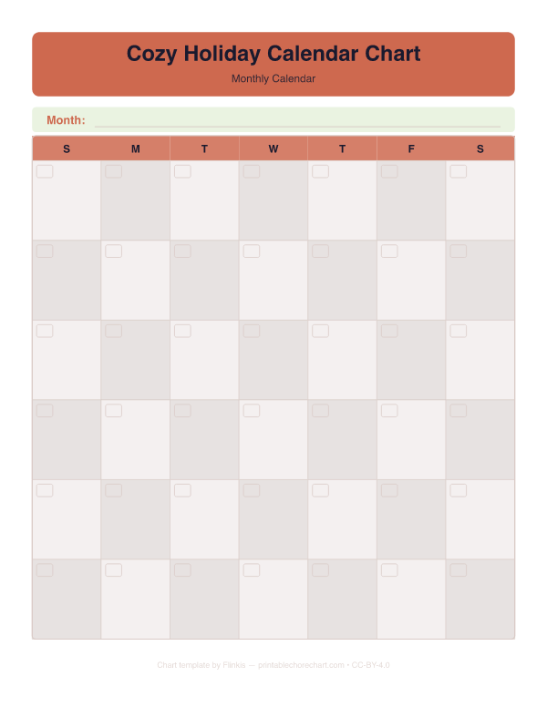 Cozy Holiday Calendar Chart preview