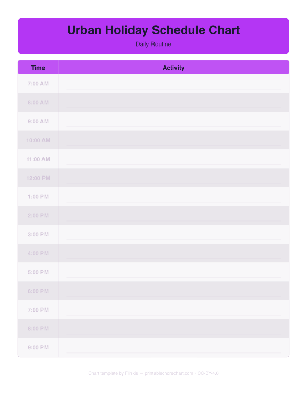 Urban Holiday Schedule Chart preview