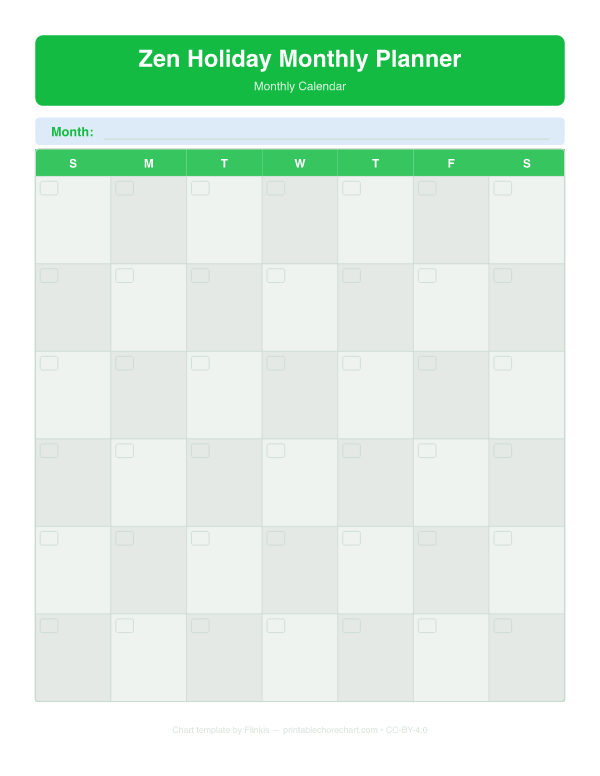 Zen Holiday Monthly Planner preview