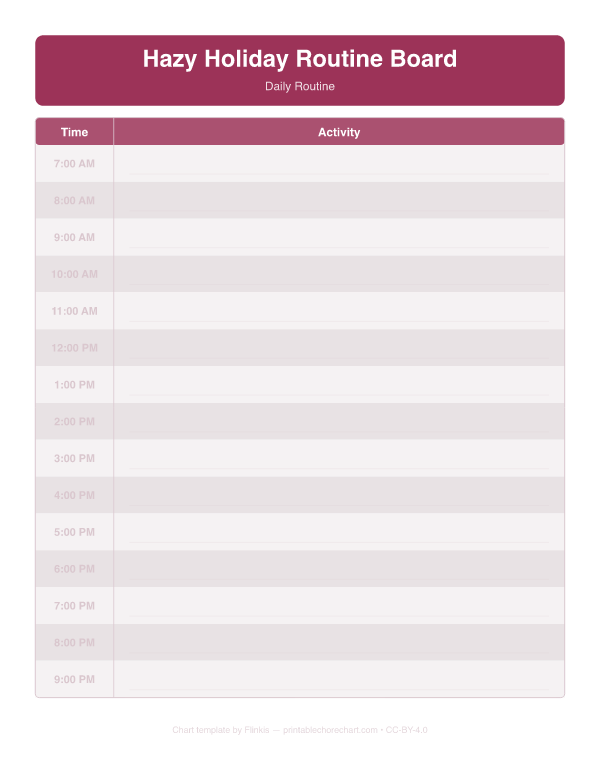 Hazy Holiday Routine Board preview