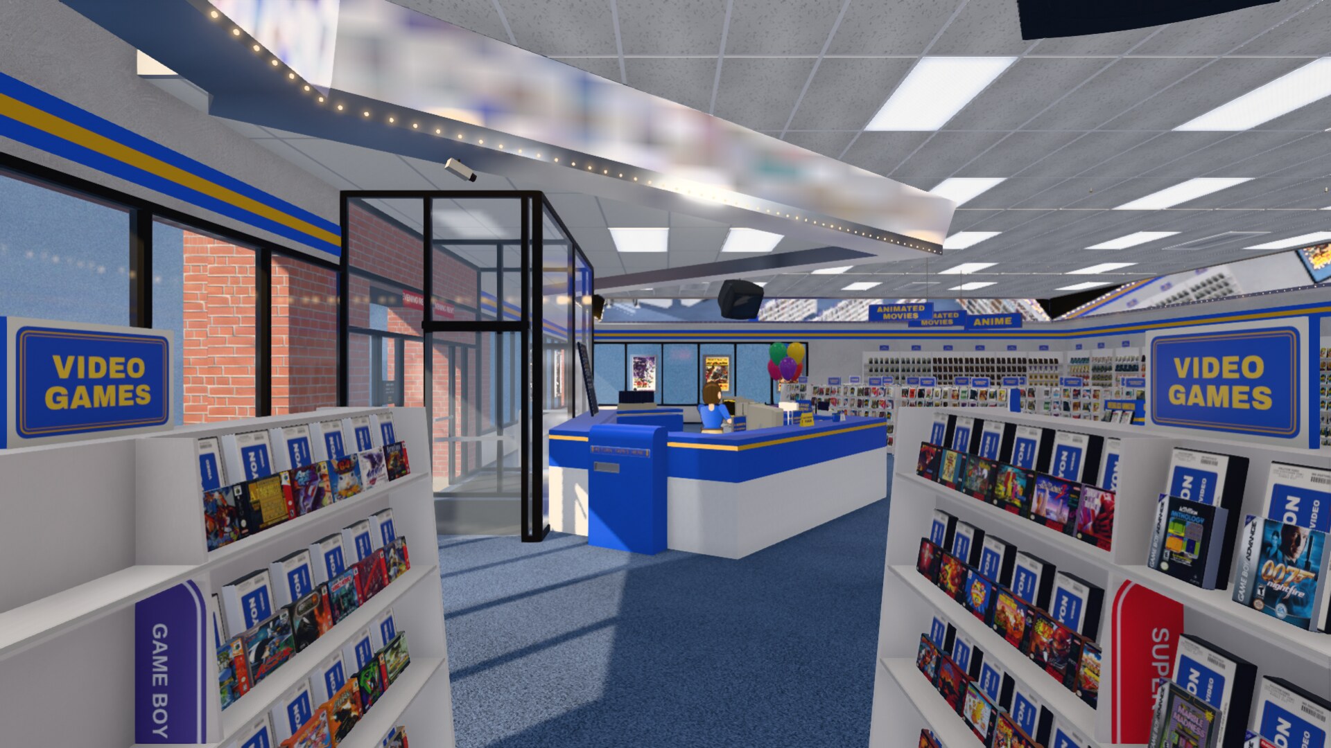 Game shelves up close
