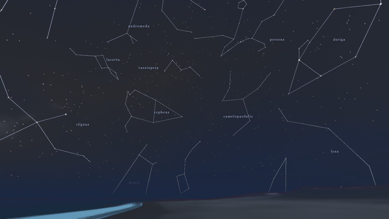 The night sky with the constellations drawn and named