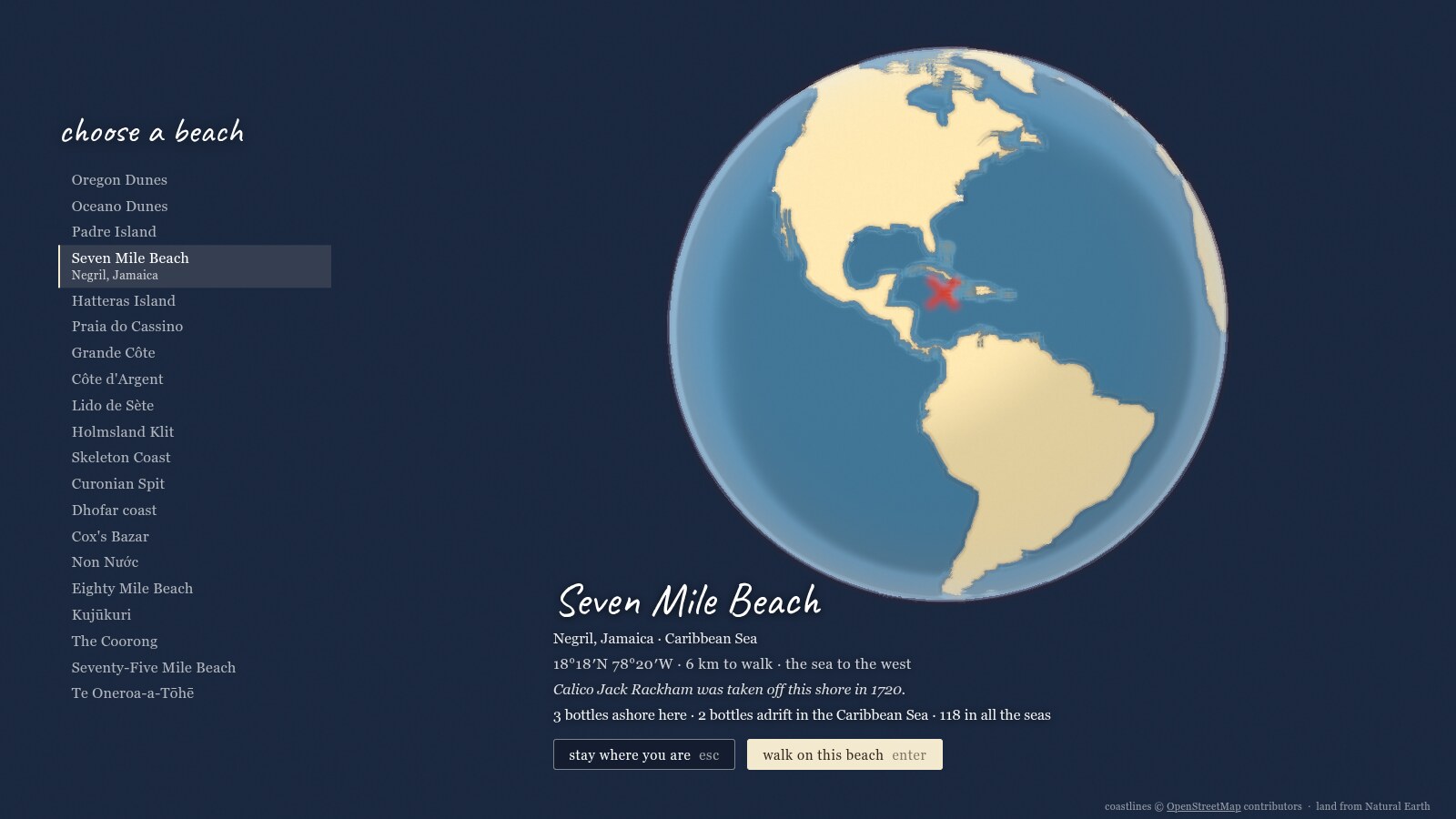 The globe, with twenty beaches to choose from