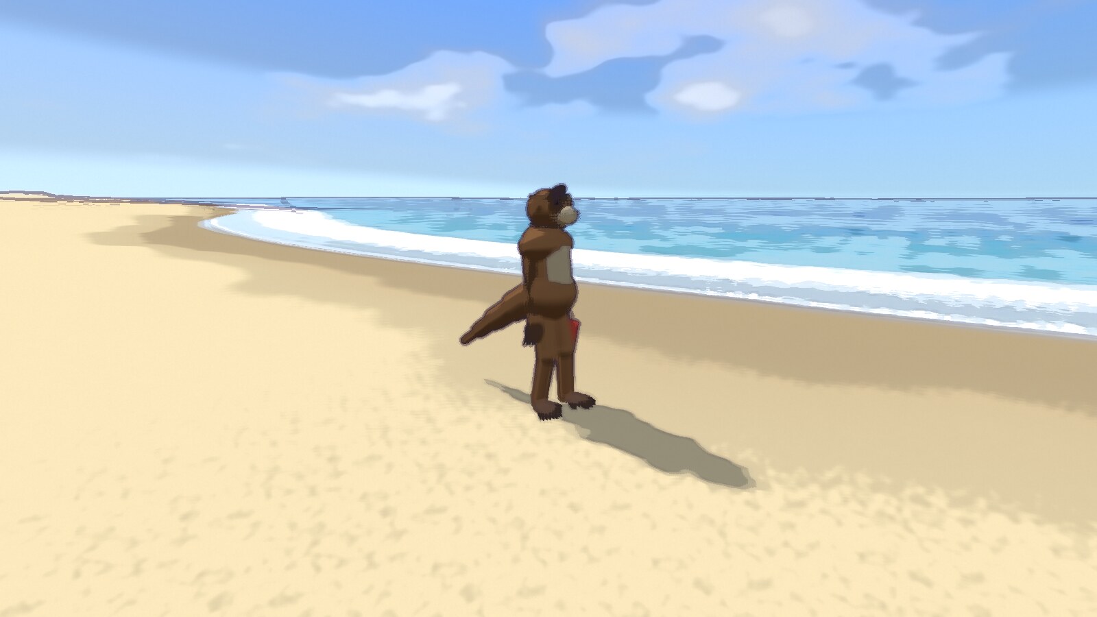 The otter on the sand at noon, from the side
