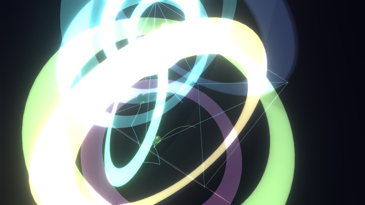 Octahedron: broad bands of white, lime and violet light under Disco Mode