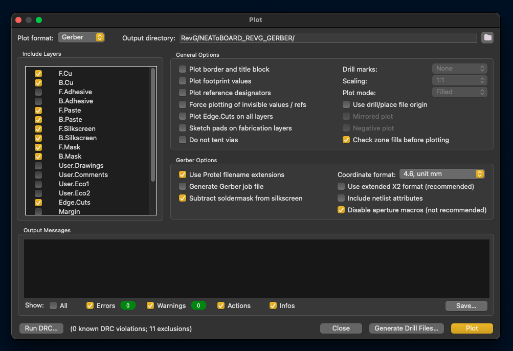 KiCad plot settings