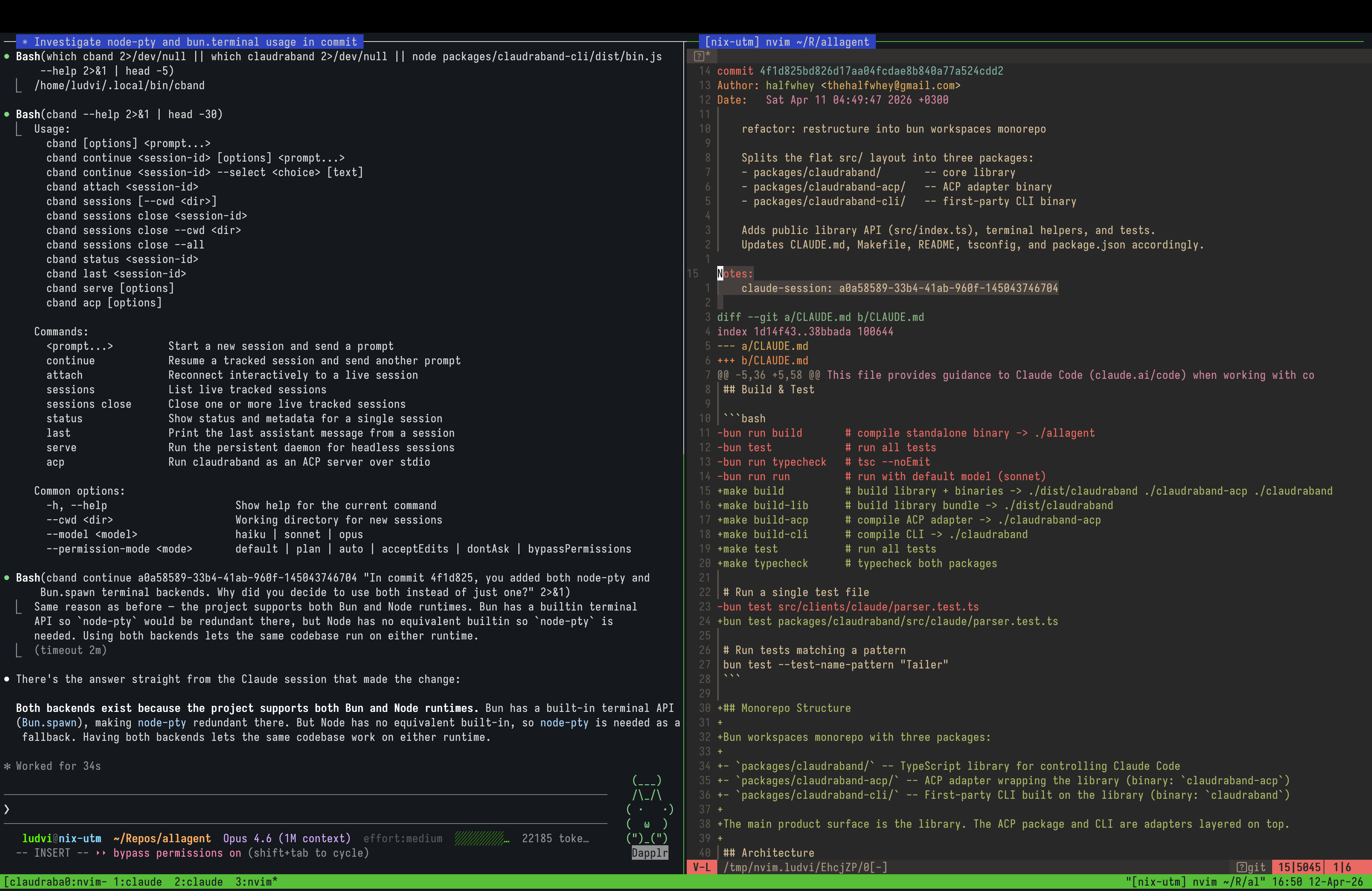 claudraband wraps Claude CLI in tmux for session persistence