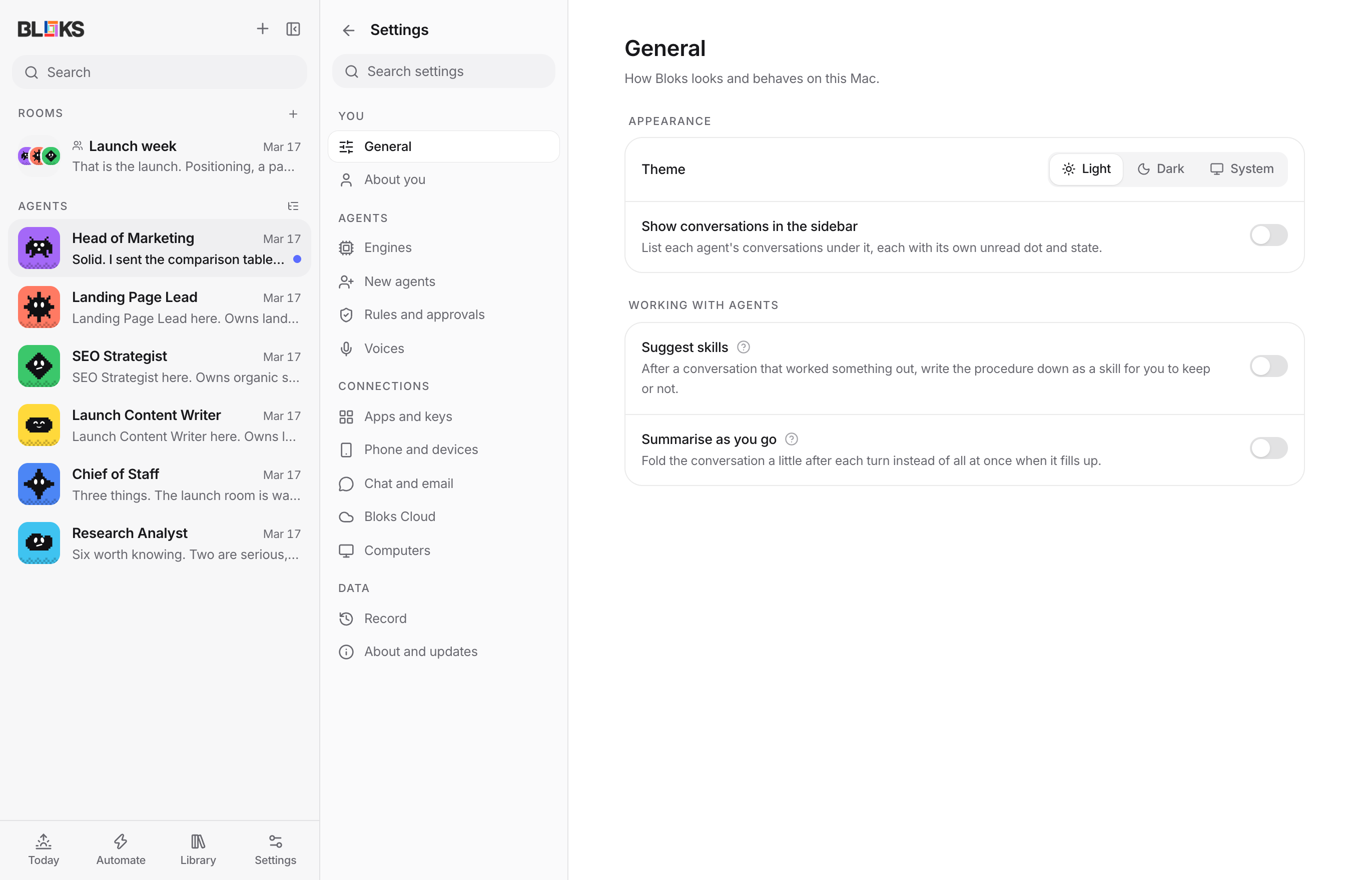 Settings as a page