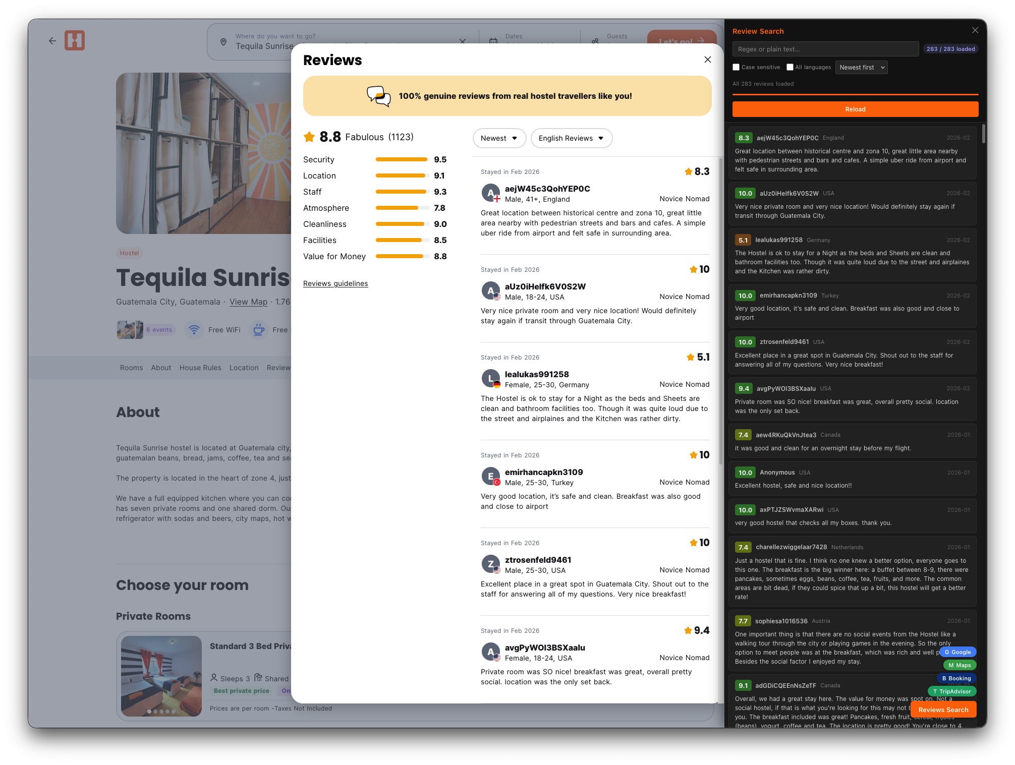Hostelworld Enhancer screenshot