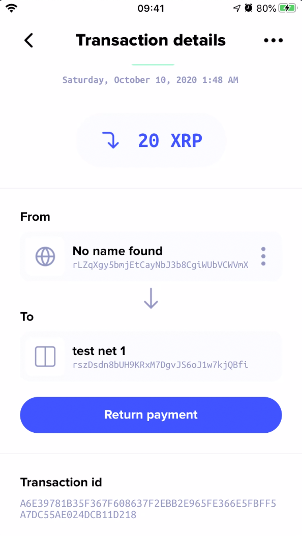 Screenshot of Xumm wallet showing payment received