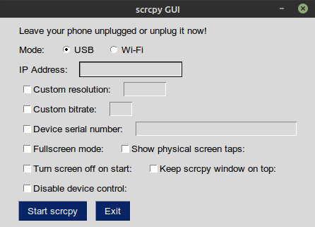 The main interface for scrcpy-gui