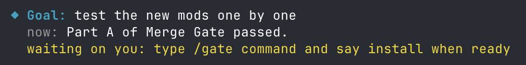 where-am-i: the session goal, current step and what waits on you, above the Claude Code prompt