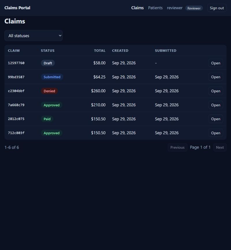 Claims Portal screenshot