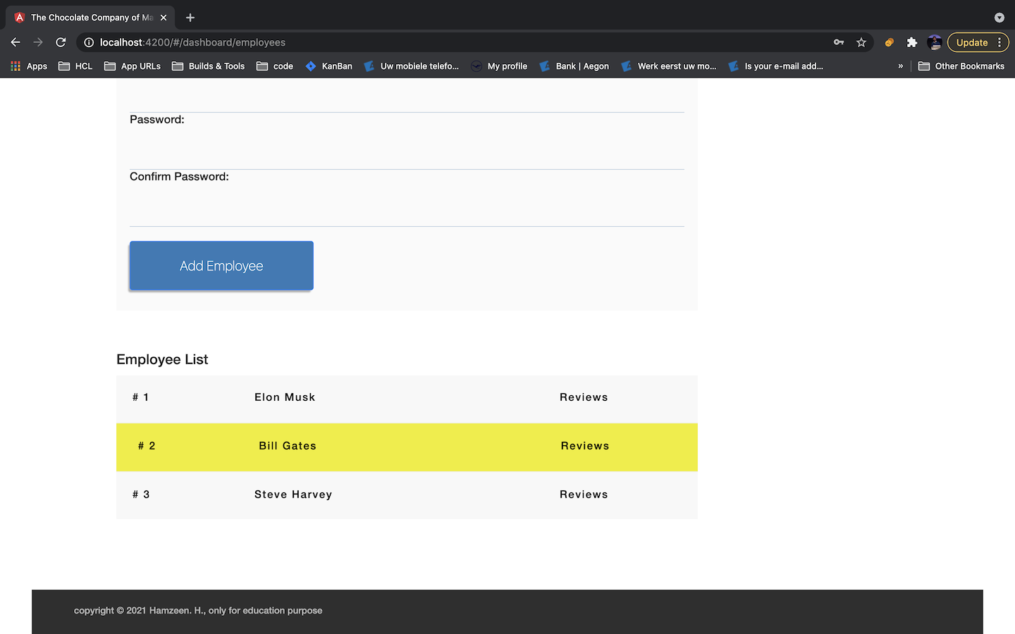 dashboard manage employees