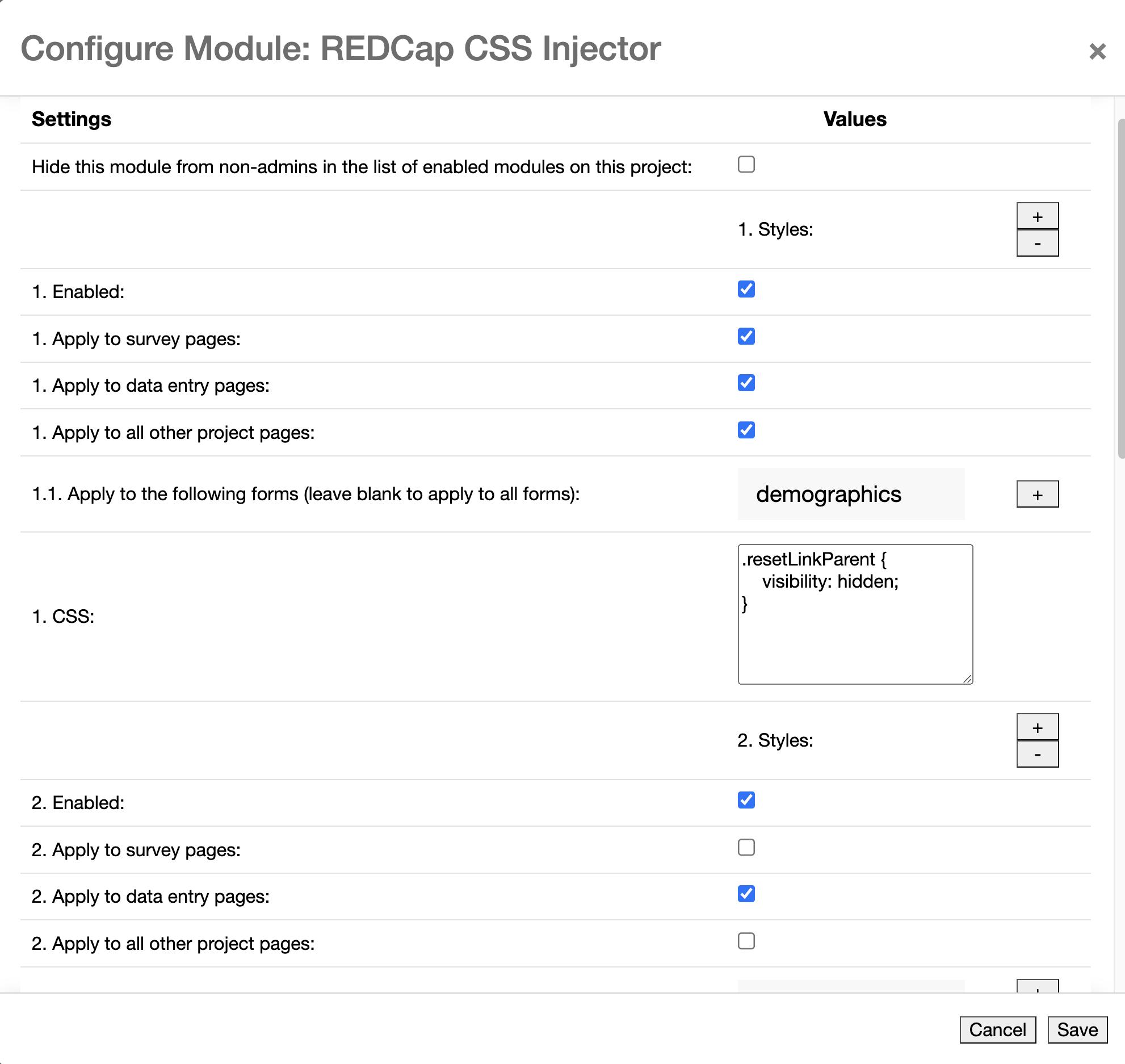 Configuration screen