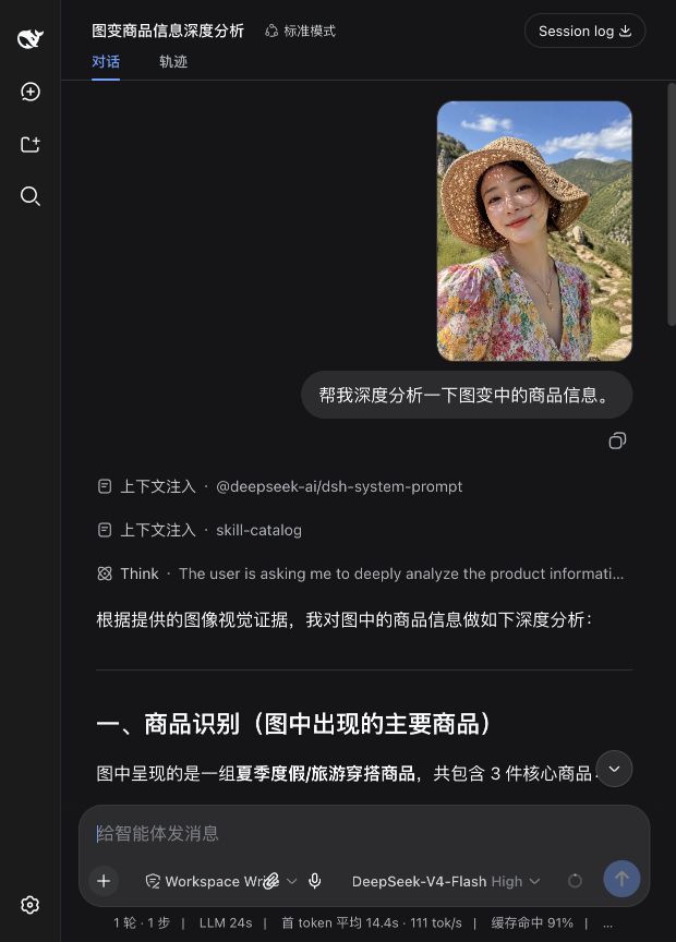 DSH multimodal conversation with an uploaded image and model answer