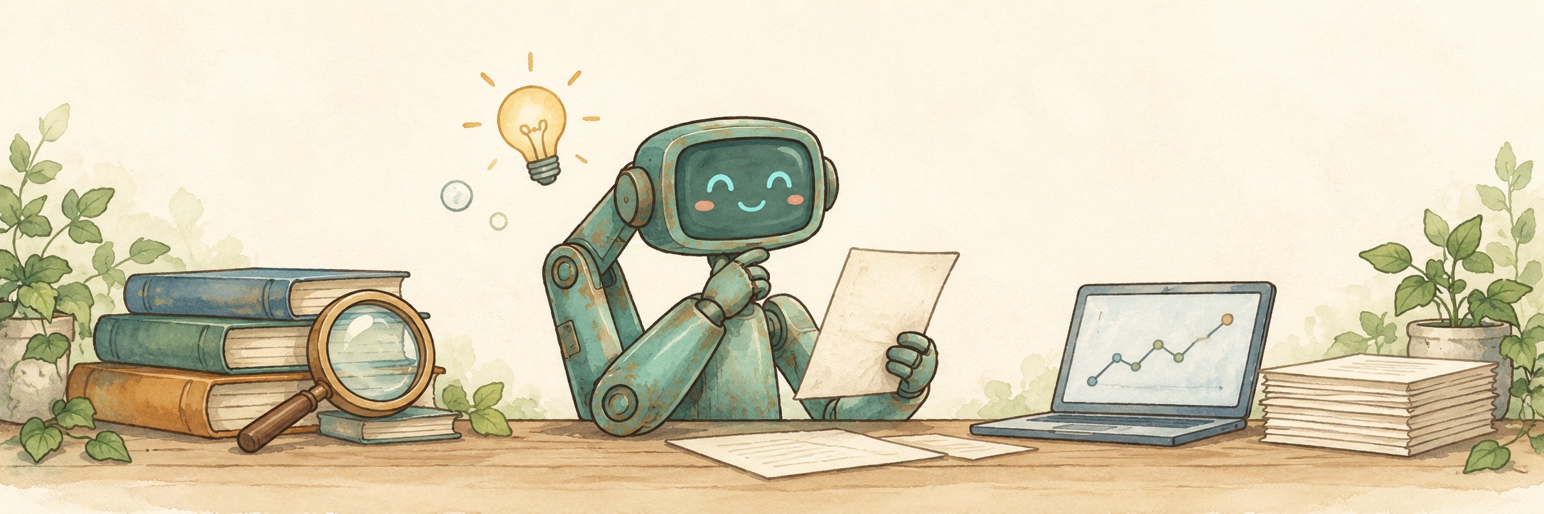 Illustrated scientific research workflow, from literature review to experiments and paper writing