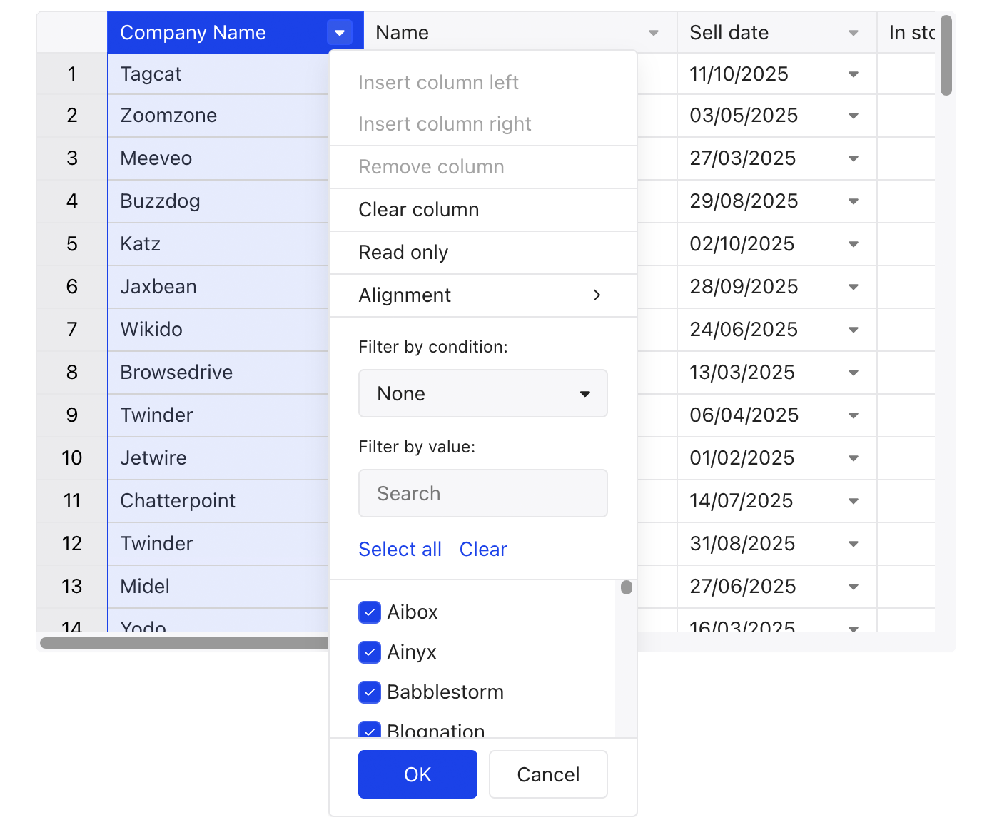 JavaScript data grid preview