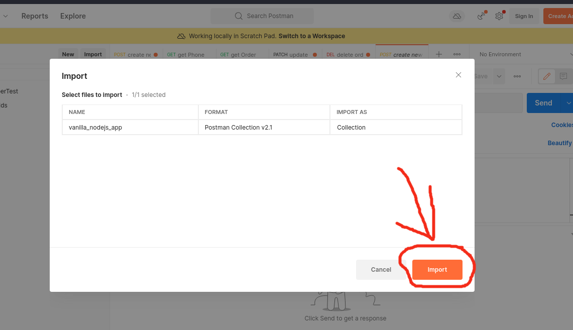 postman import schema to postman button