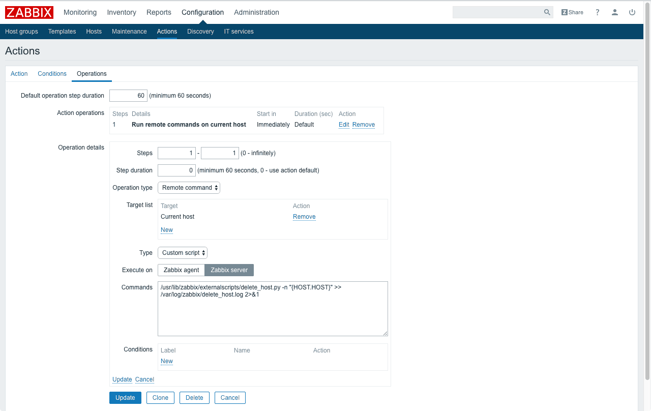 deleting host action action (operation)