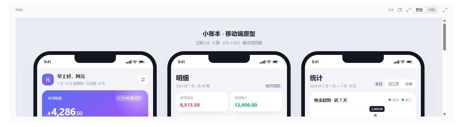 HTML 预览：沙箱渲染，高度贴合内容