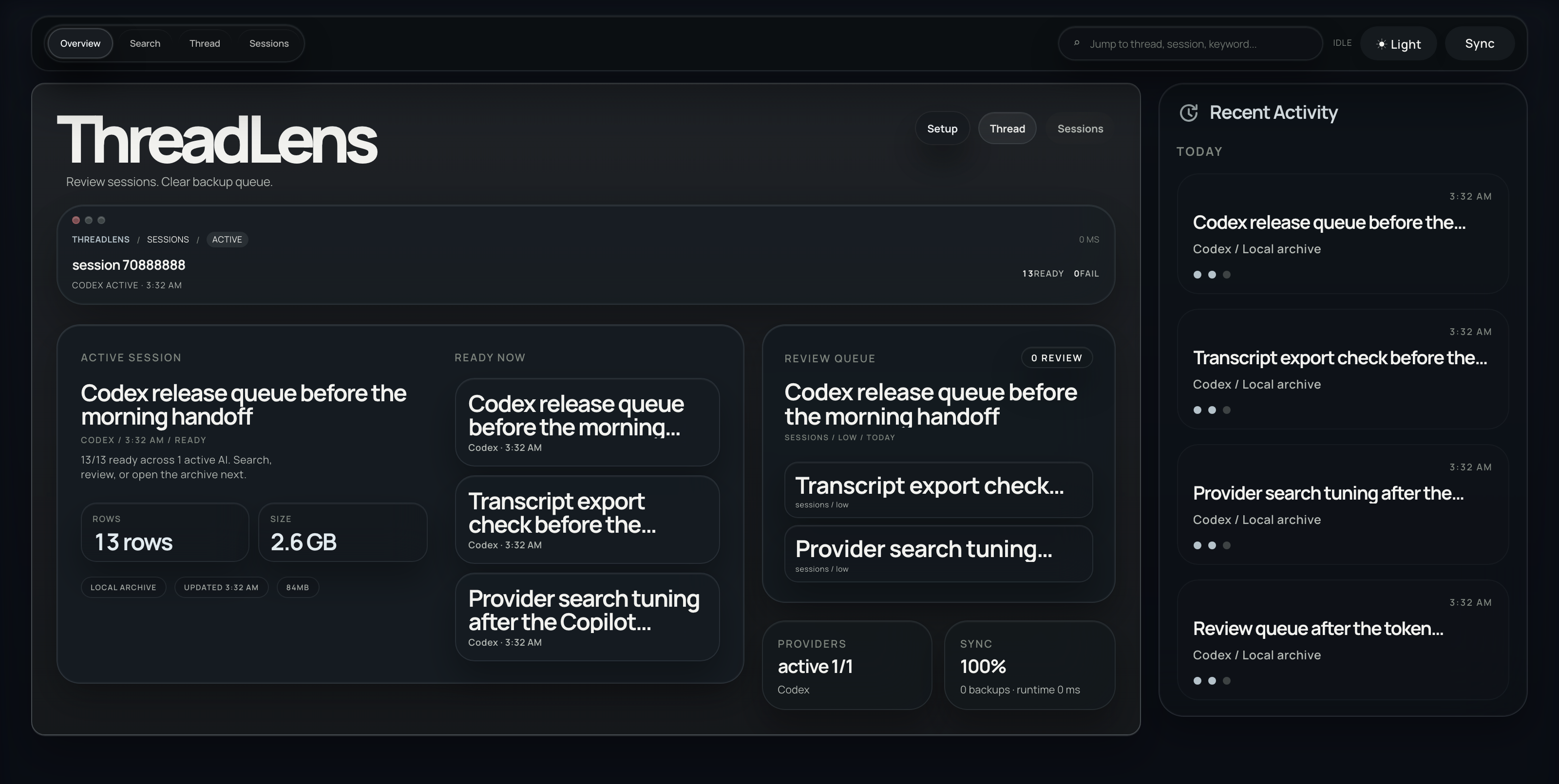 ThreadLens overview dashboard