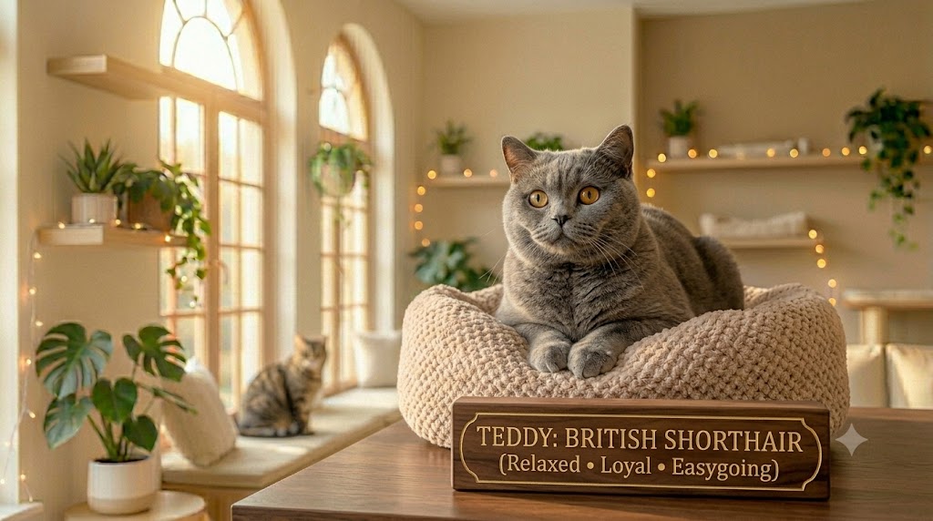 Teddy, a british shorthair cat at Purr Heaven