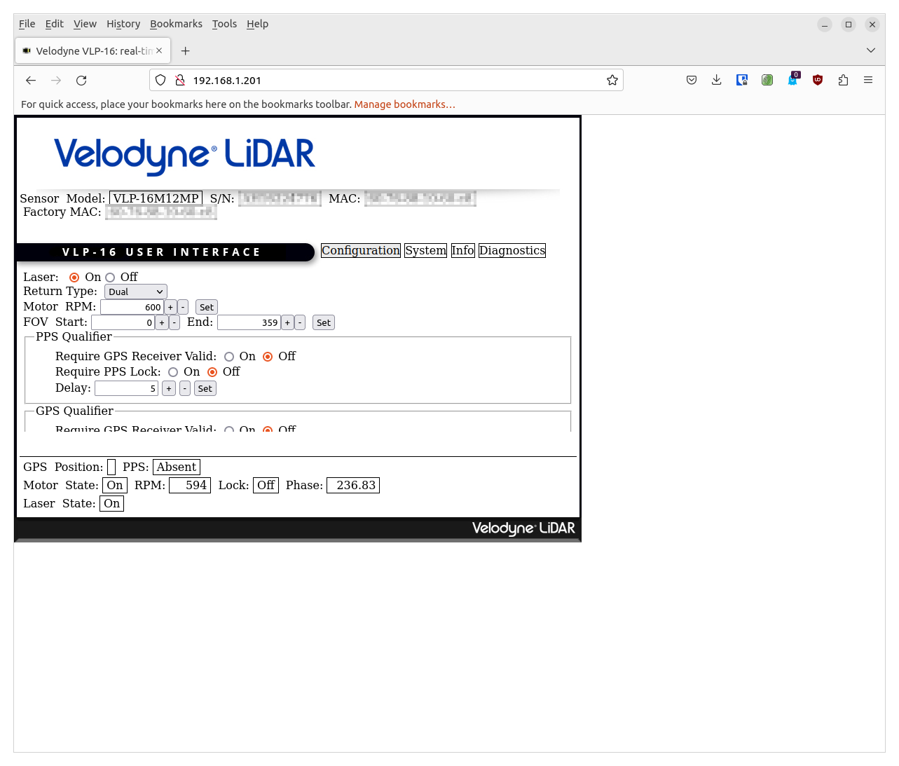 Velodyne user interface