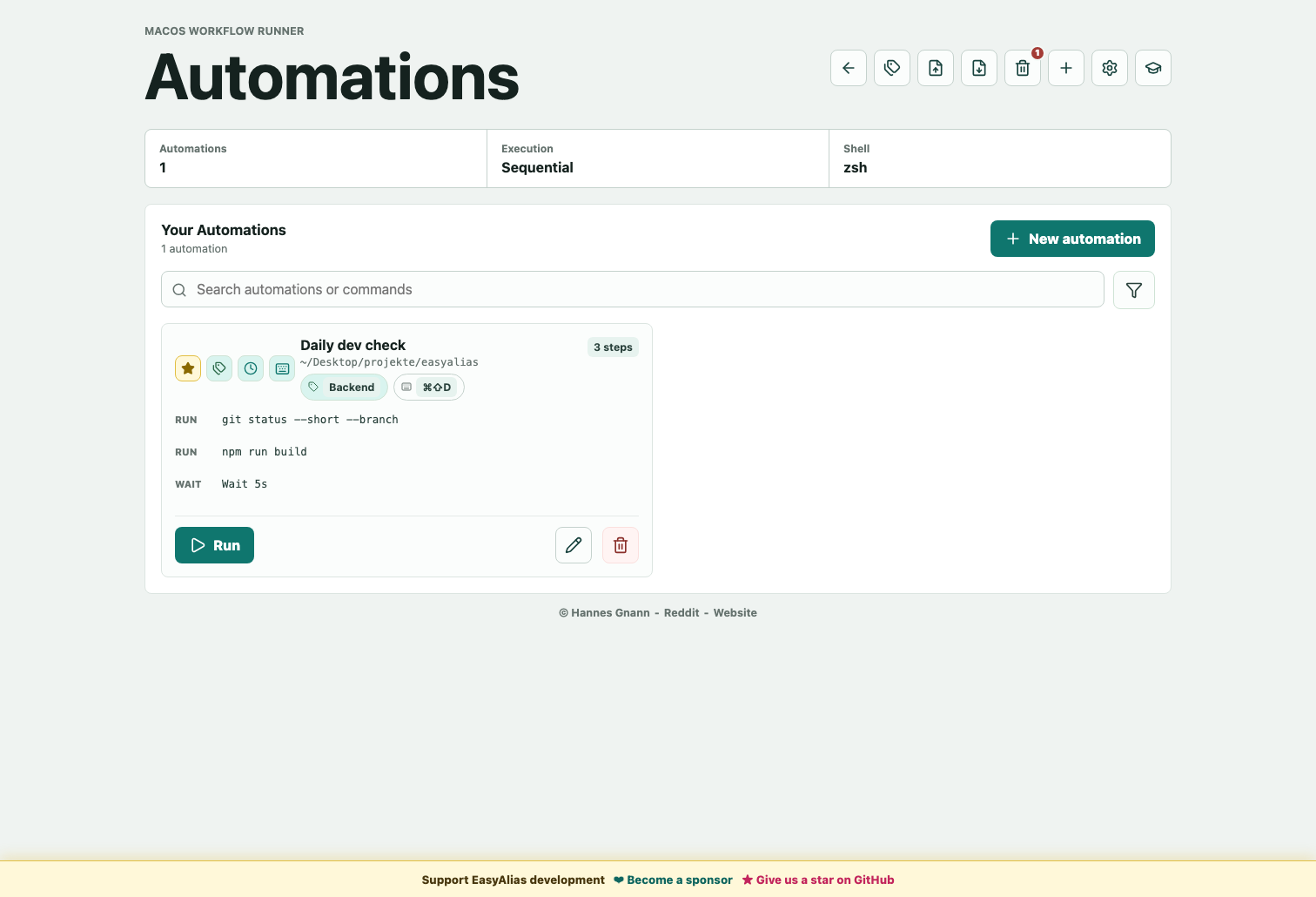 Automation cards organized into groups