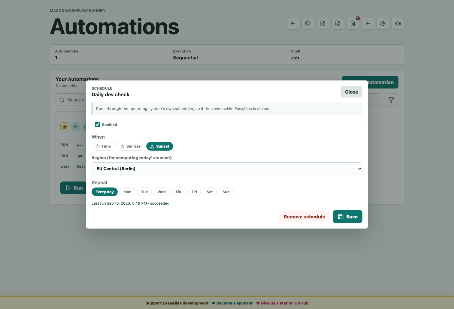 Timed automation schedule editor