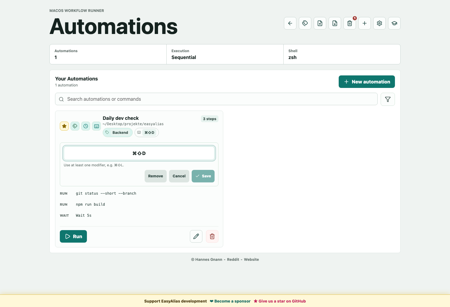 Global keyboard shortcut editor
