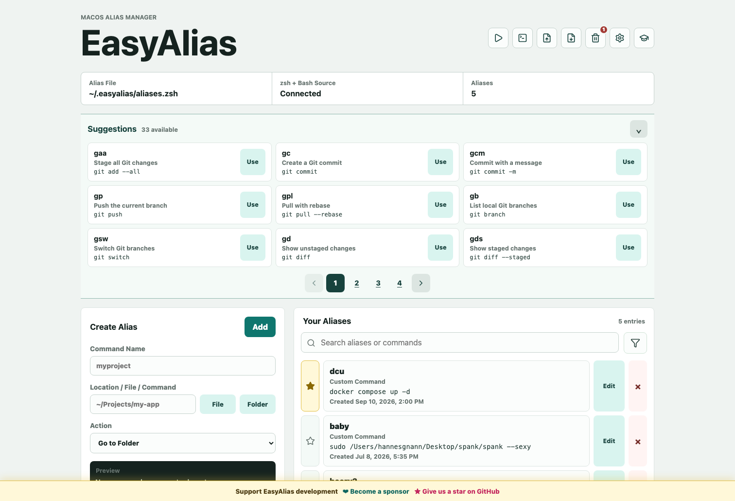 Expanded EasyAlias suggestions with page navigation