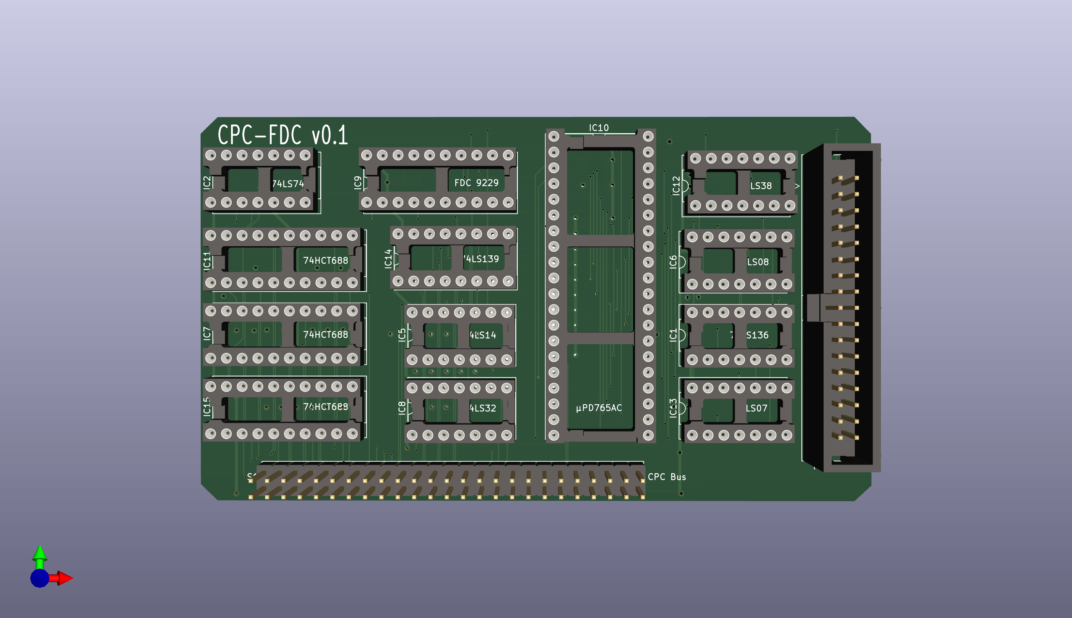 rendered picture of the no-rom PCB variant (front)