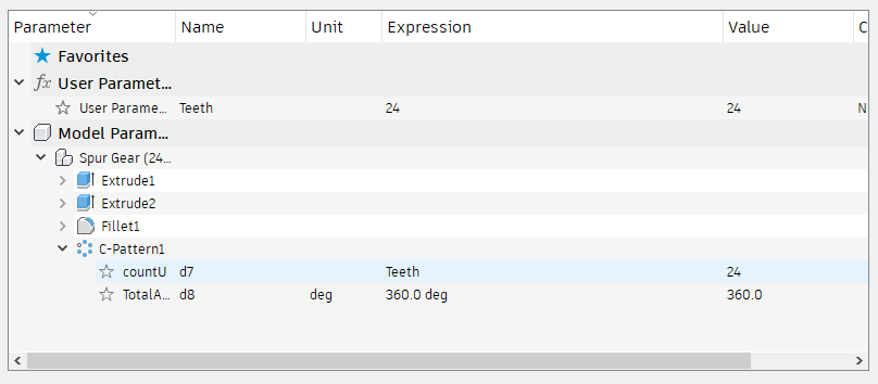 Teeth user parameter