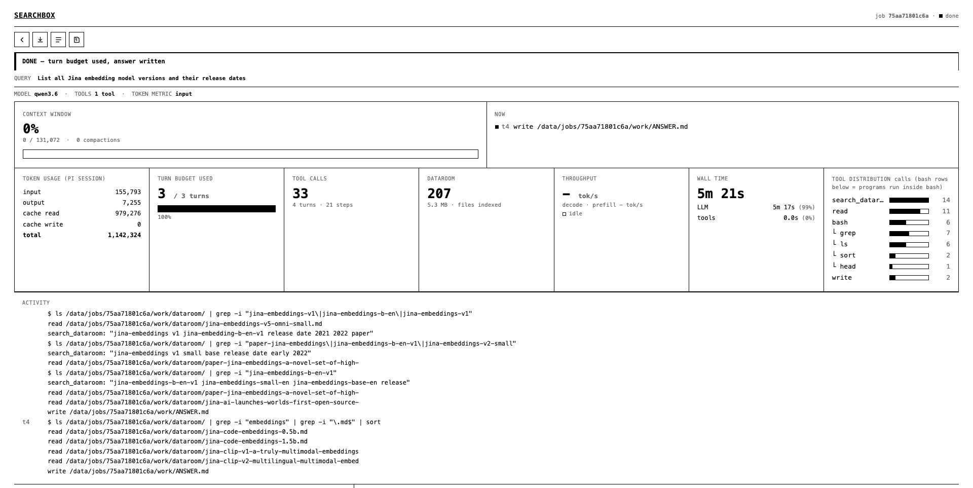 Searchbox run dashboard