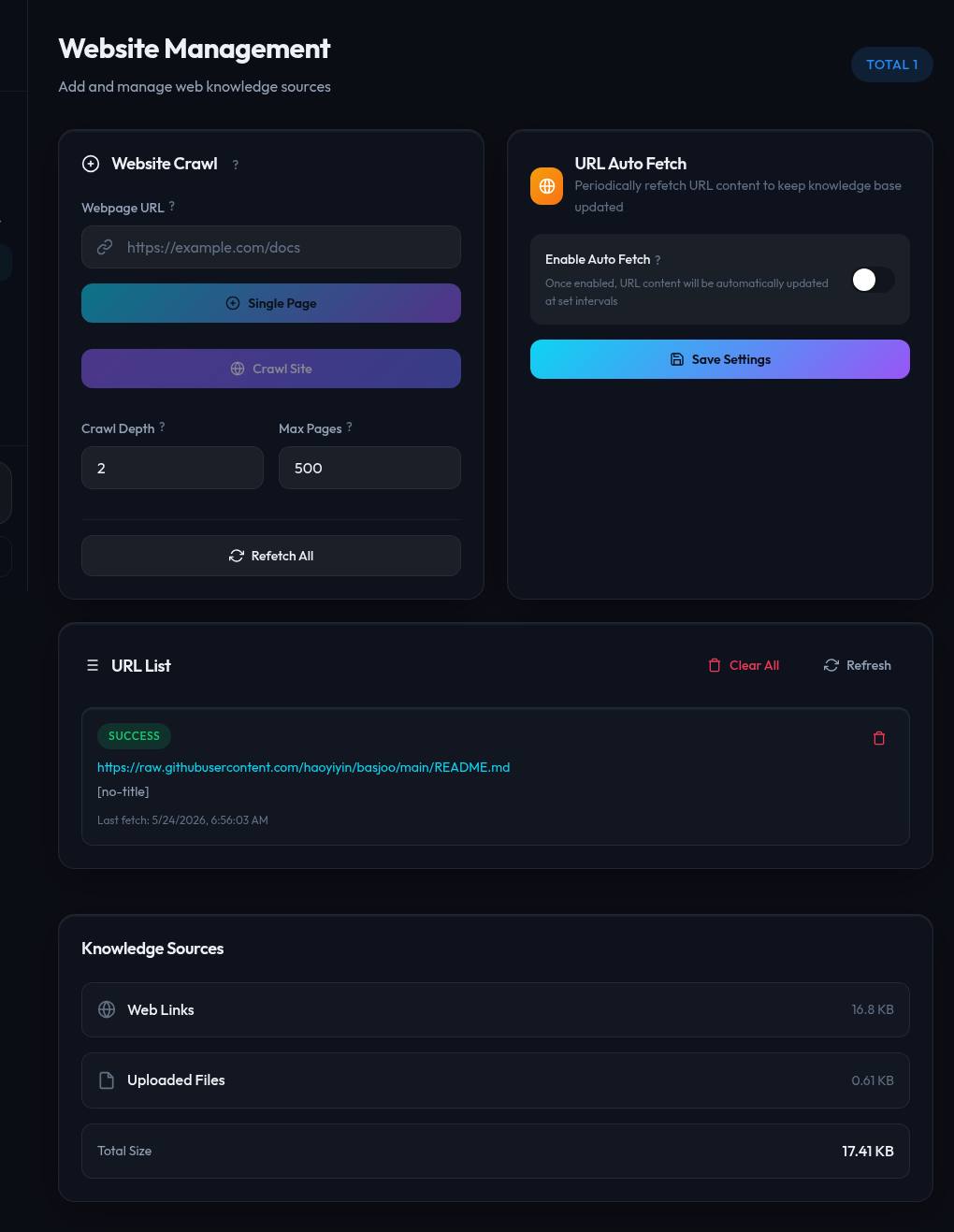 English website management screenshot