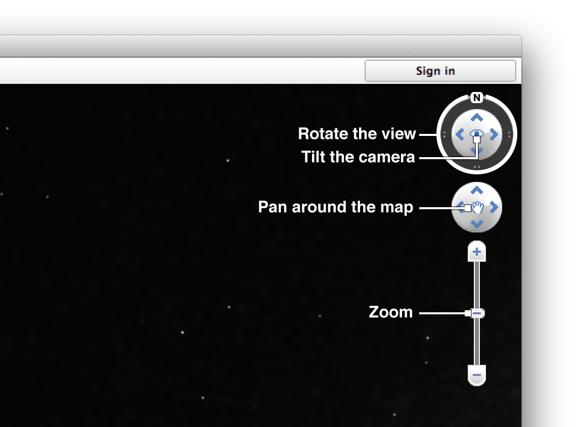 Navigation tools in the Google Earth interface