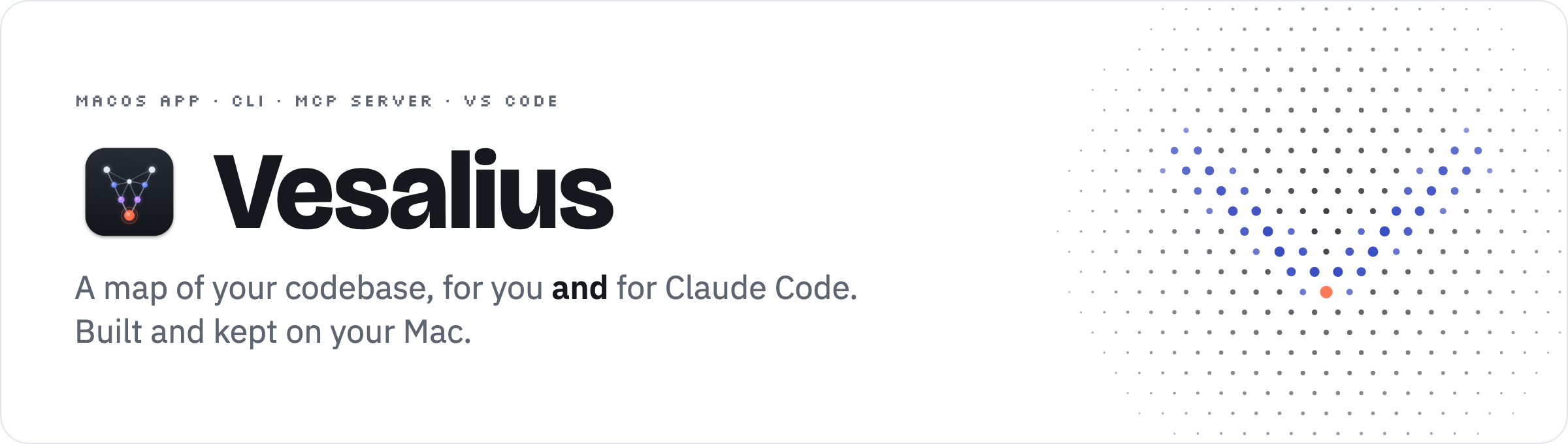 Vesalius. A map of your codebase, for you and for Claude Code. Built and kept on your Mac.