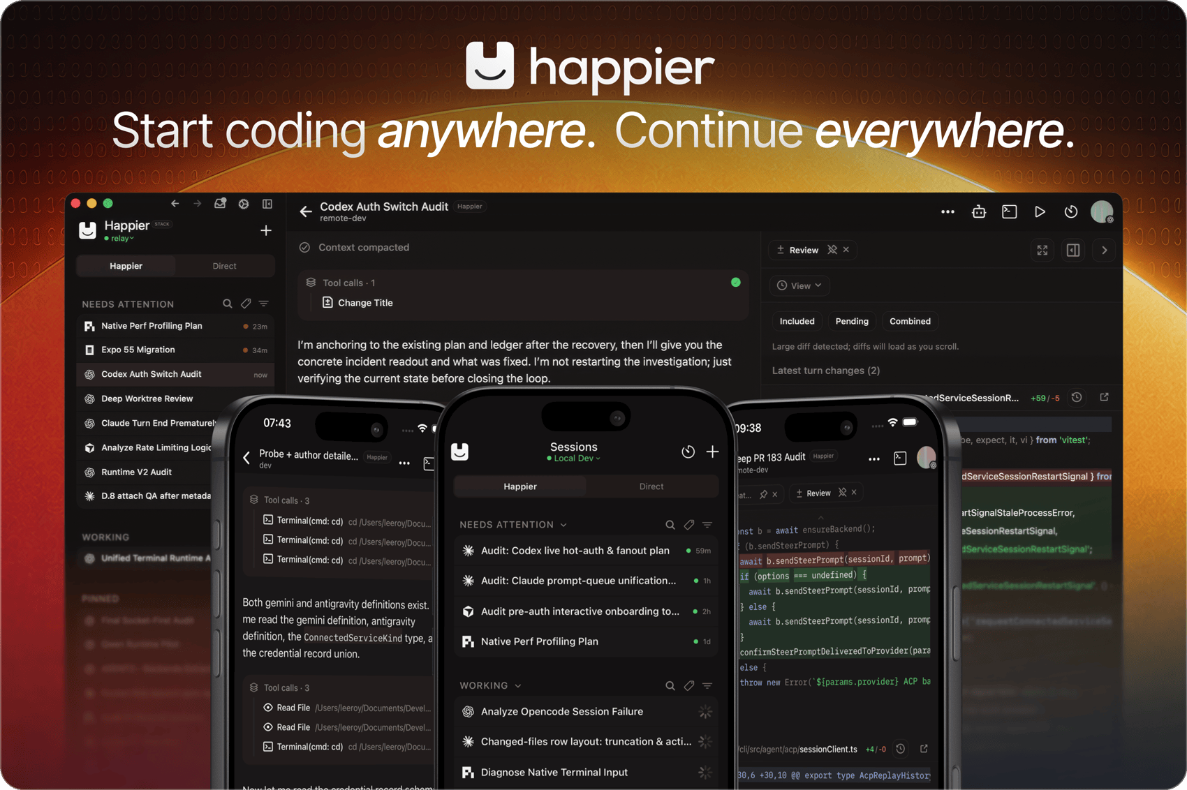 Happier Dev - Mobile, Web and Desktop client for Claude Code, Codex, OpenCode, Pi, Cursor