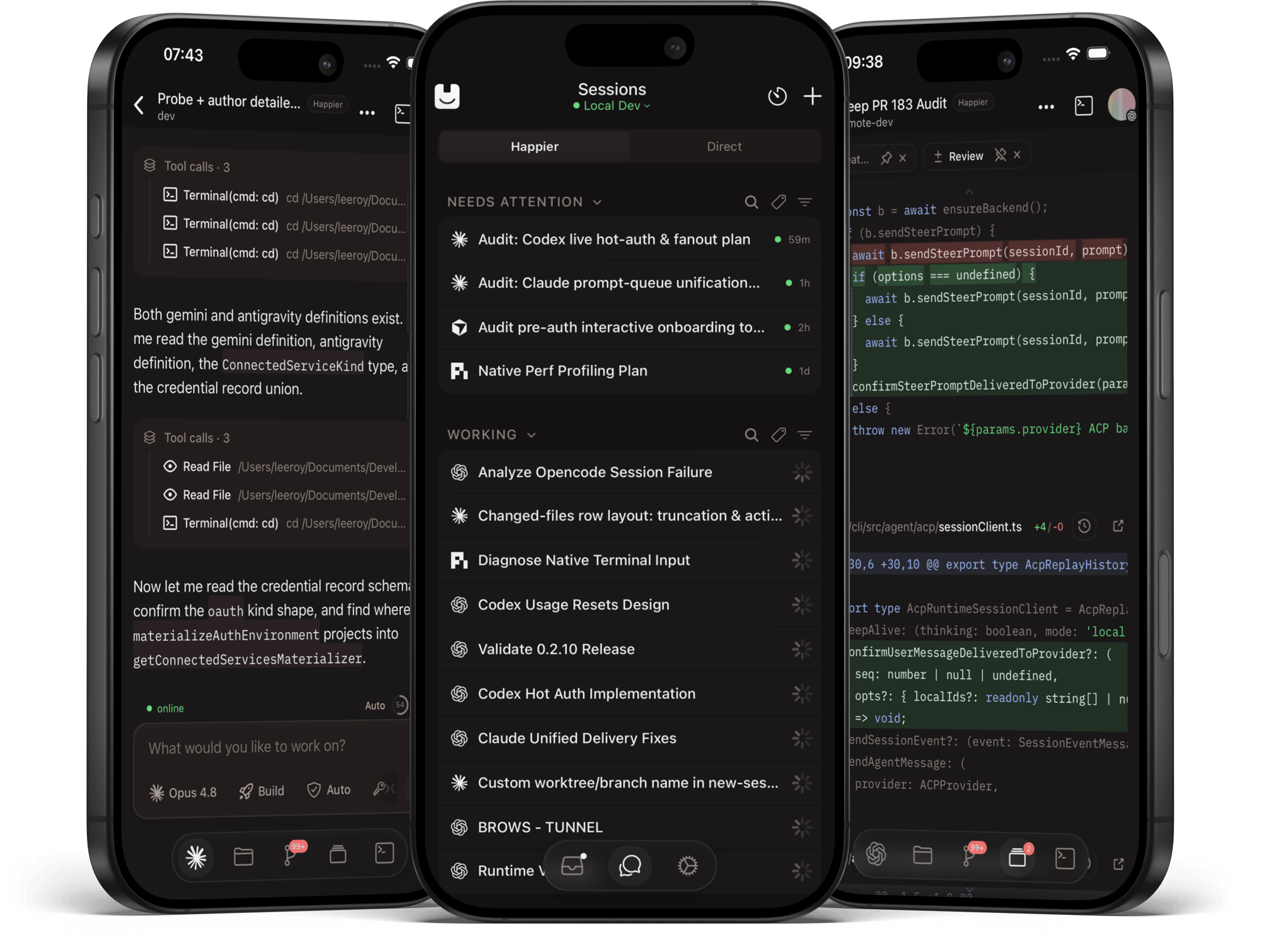 Happier mobile app: the same session from your phone