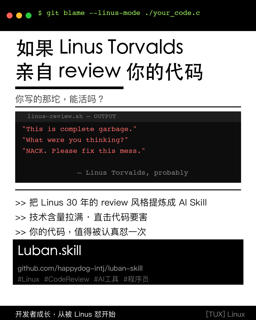 鲁班.skill — 如果 Linus Torvalds 亲自 review 你的代码