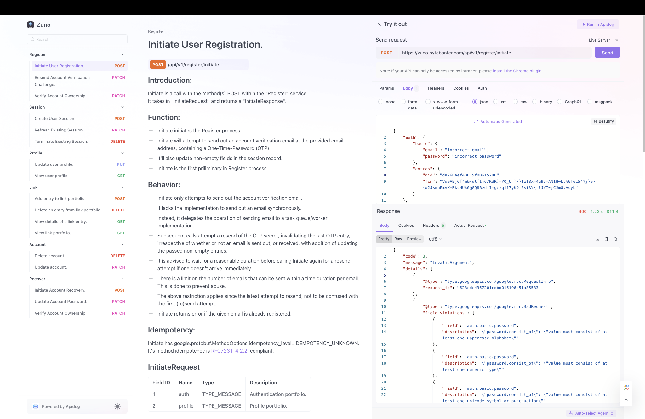 Interactive Documentation: Request with Error Details