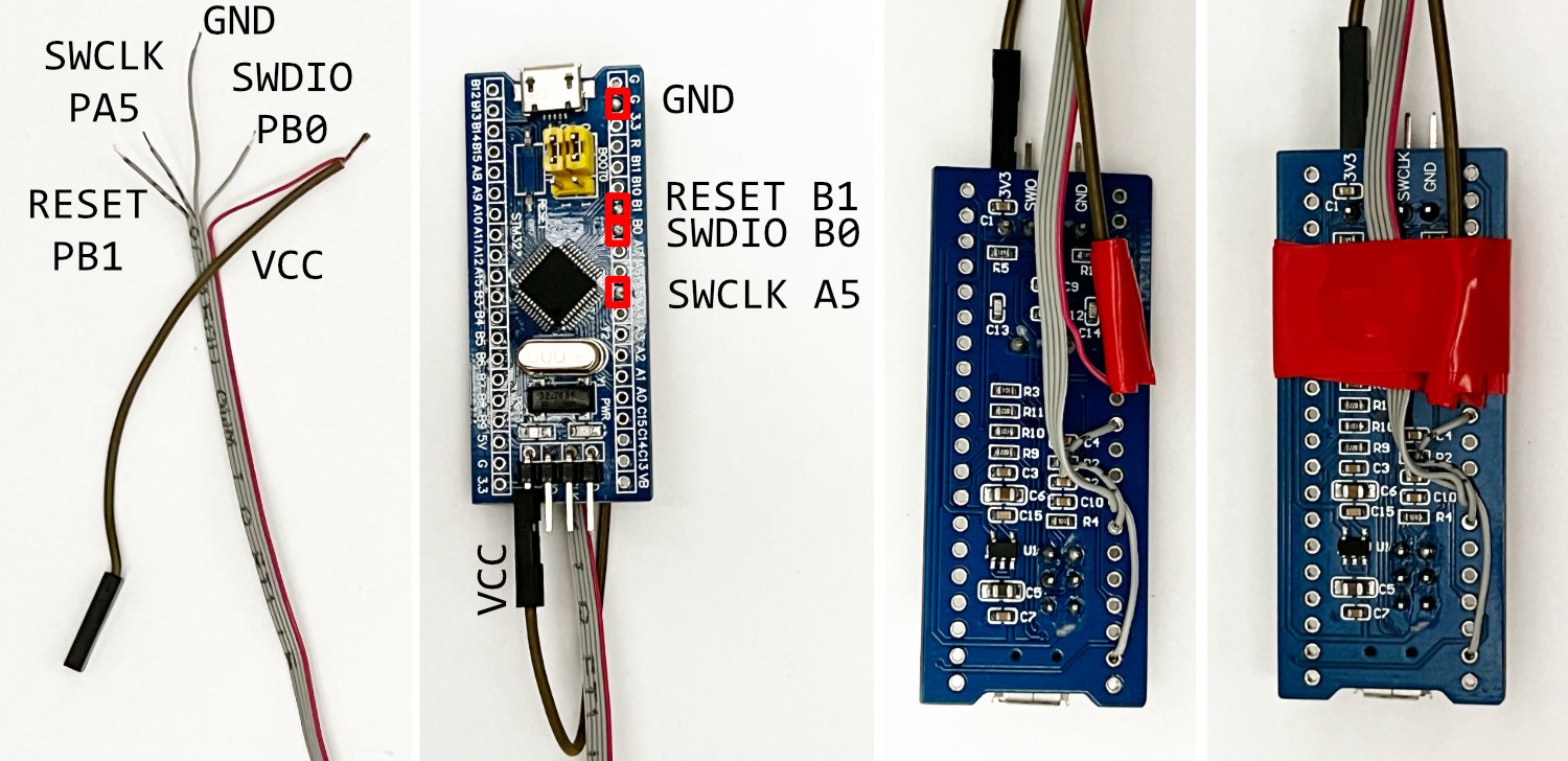 Soldering debug cable to Blue Pill