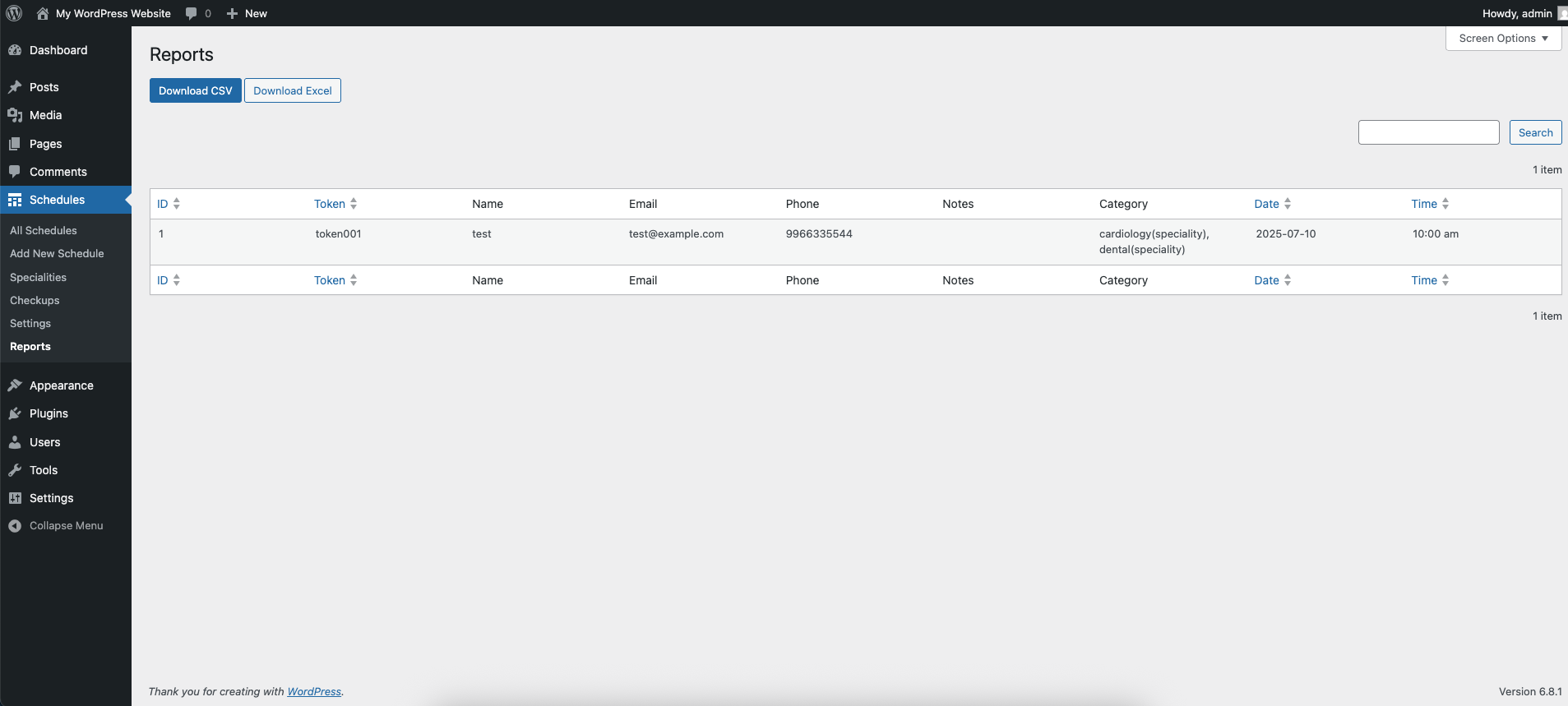 Reports Page