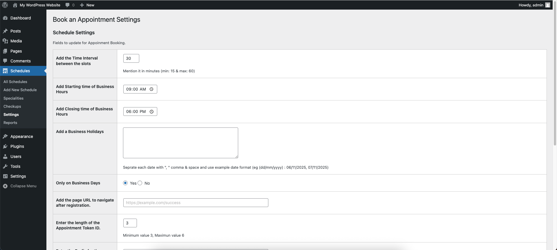 Settings Page
