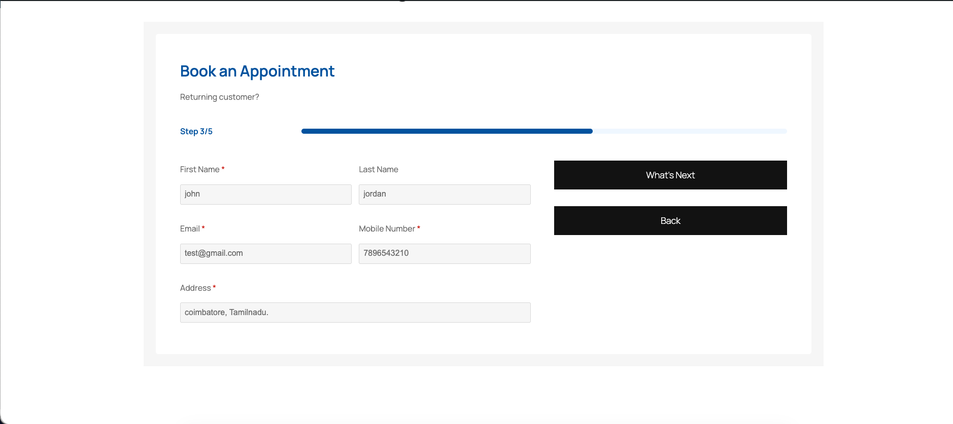 frontend user details form