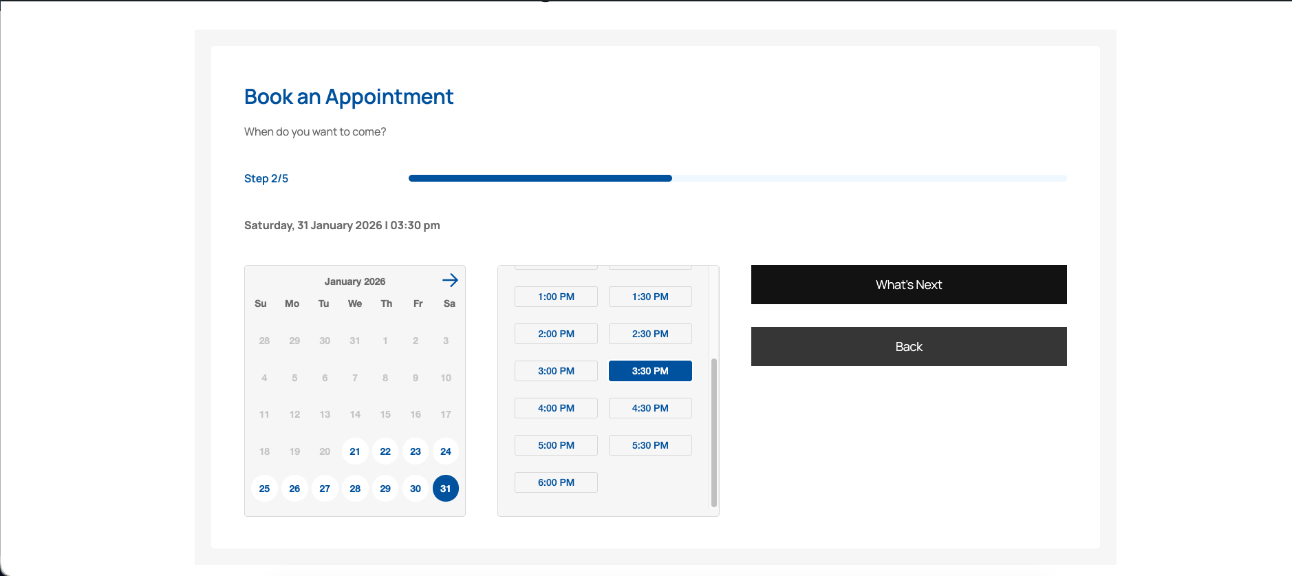 frontend date and time selection