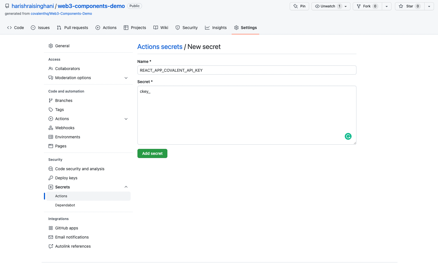 Add Covalent API key