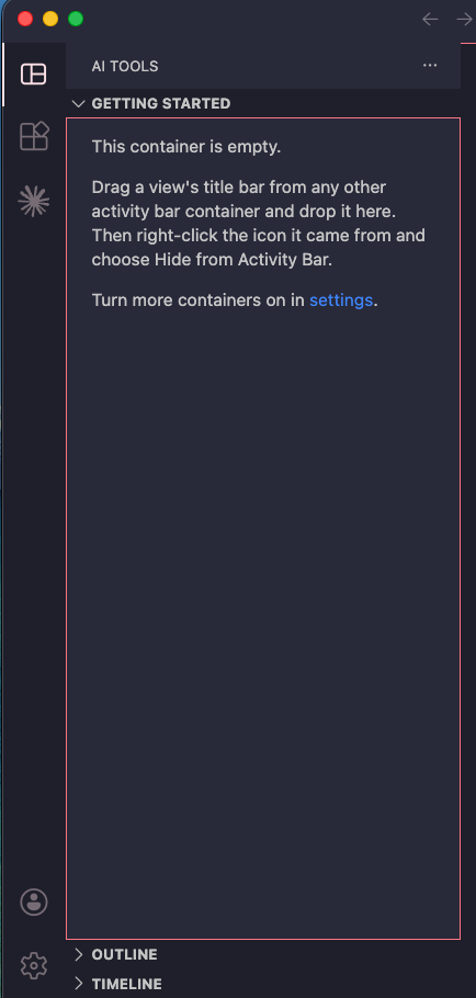 An empty Bento container in the activity bar